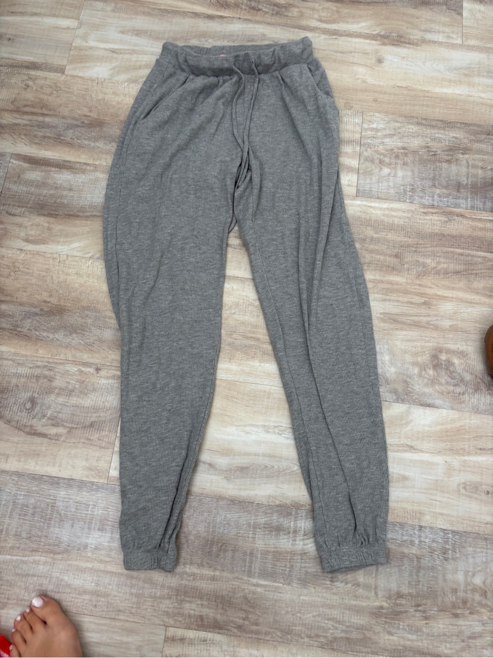 Waffle-Knit Gray Drawstring Lounge Pants
